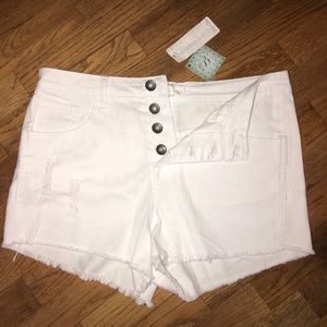 White high waisted cut off Jean shorts